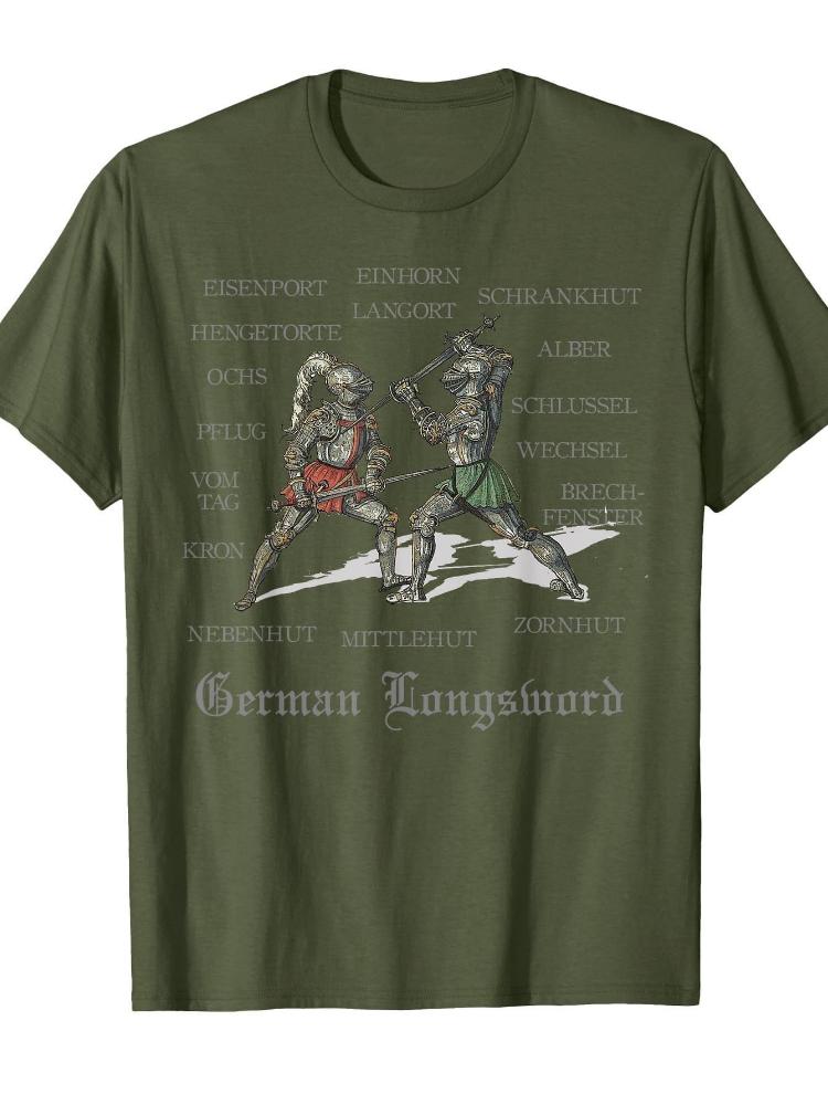 

Medieval CombatGerman Longsword Martial Arts Shirt with Fighter Names design100 cotton Oneck printed mens Tshirt 4XL