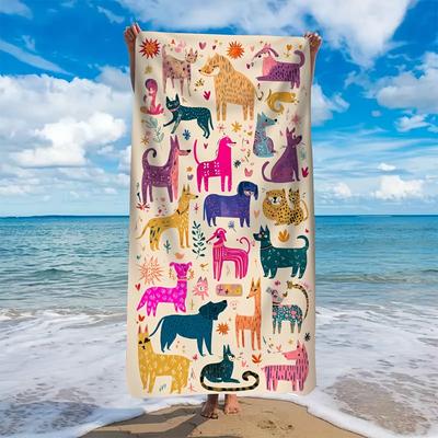 1pc Microfiber Beach Towel with Colorful Animal Print,Made of Ultra-soft,Lightweight and Highly Absorbent. Ideal for Yoga,Travel