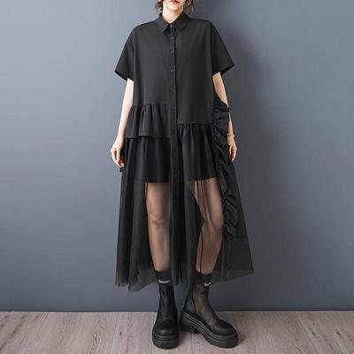 Short Sleeve Plus Size Black Cotton Vintage Ruffle New In Dresses for Women Casual Loose Long Summer Shirt Dress