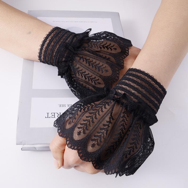 

Кружевные короткие накладные рукава для рук, свитер для девочки, стильные сетчатые расклешенные декоративные манжеты на запястье, эластичный браслет для косплея, свадебной вечеринки