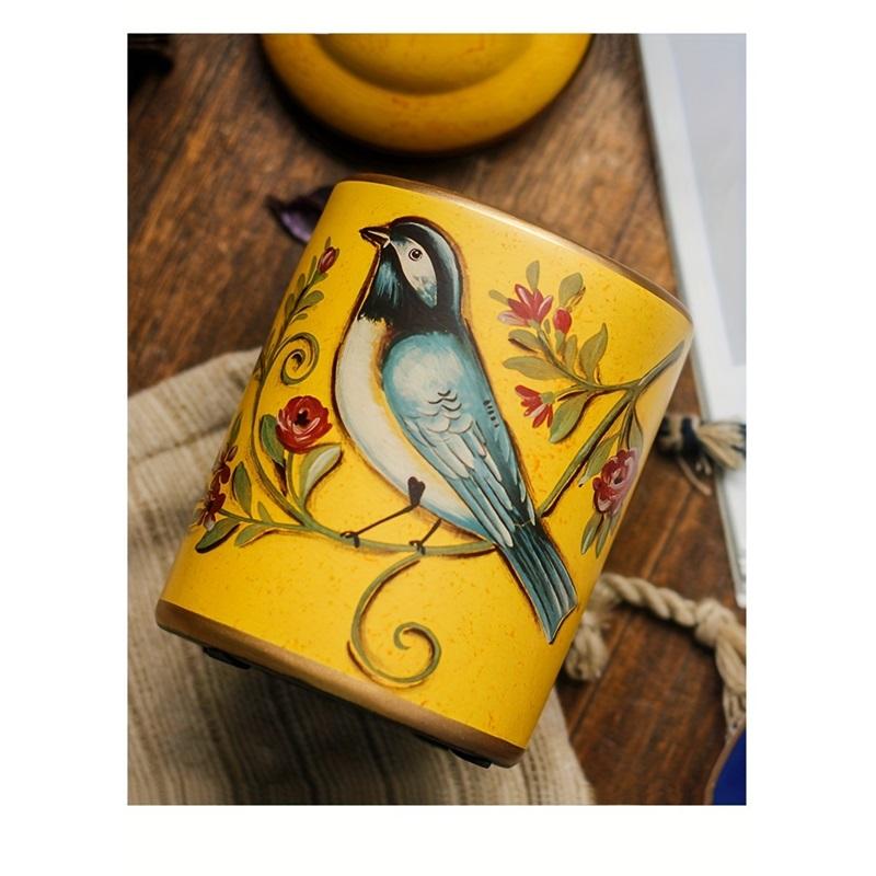 1pc Decorative Ceramic Storage Jar with Lid, Bird Design, Food-Safe Porcelain Tea/Coffee Canister