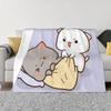 Peach Goma Mochi Cat Print Fleece Throw Blanket for Bed Sofa Outdoor Use Soft Warm Flannel Spring Blankets