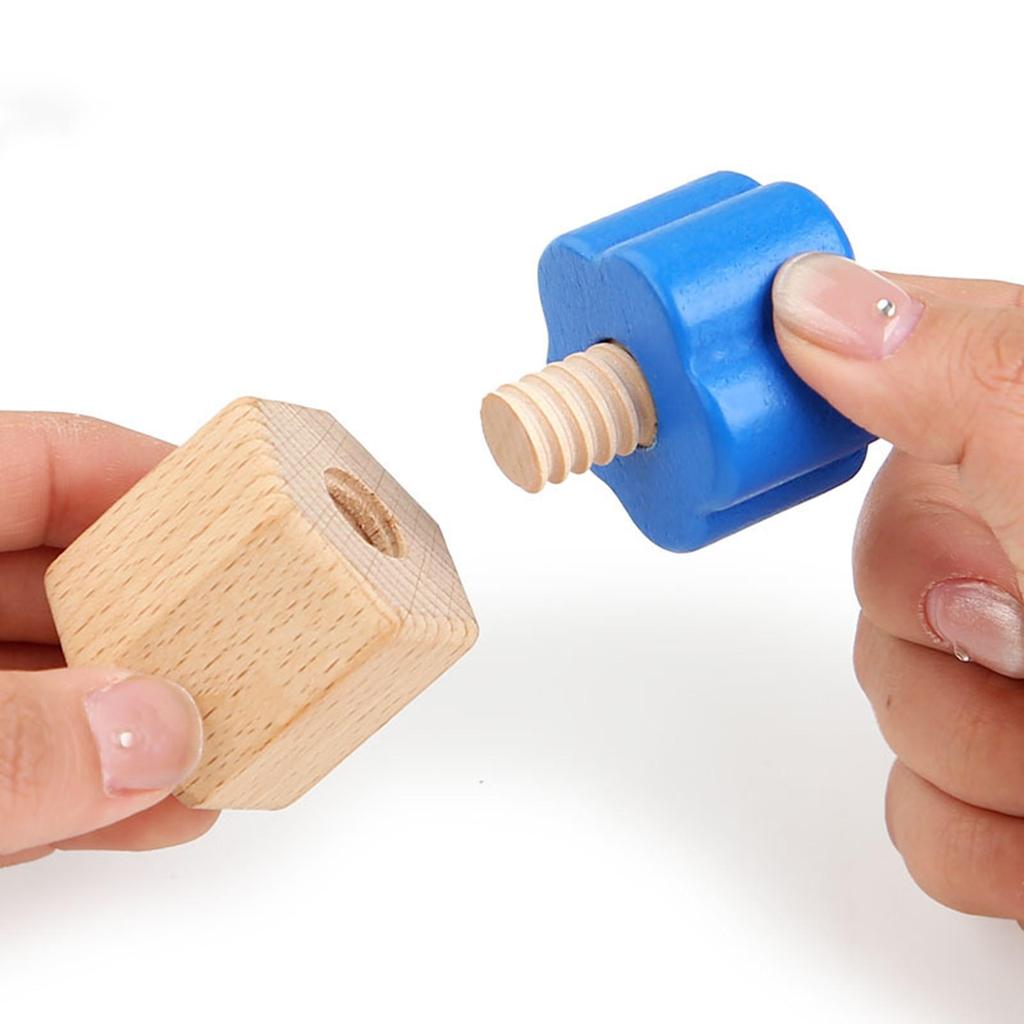 Wooden Nuts and Bolts Staking Toy Tightening Screw Insert Blocks for 2 3 4 5 Years Old Kids