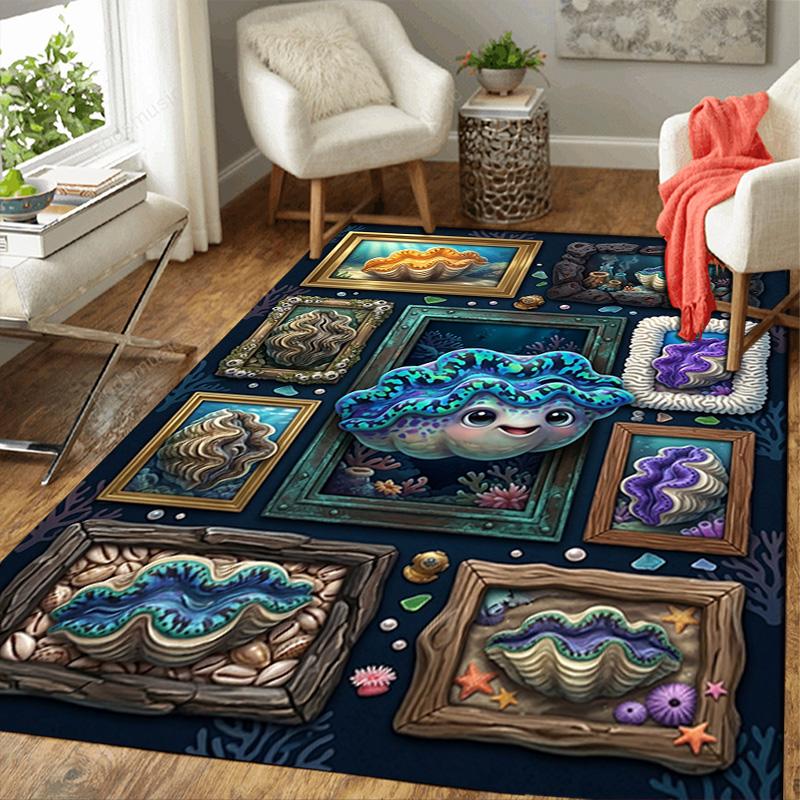 Ocean Shell Gallery Pattern Rug Floor Mat for Living Room or Bedroom Soft and Comfortable Carpet a Gift for Birthday and Holiday.