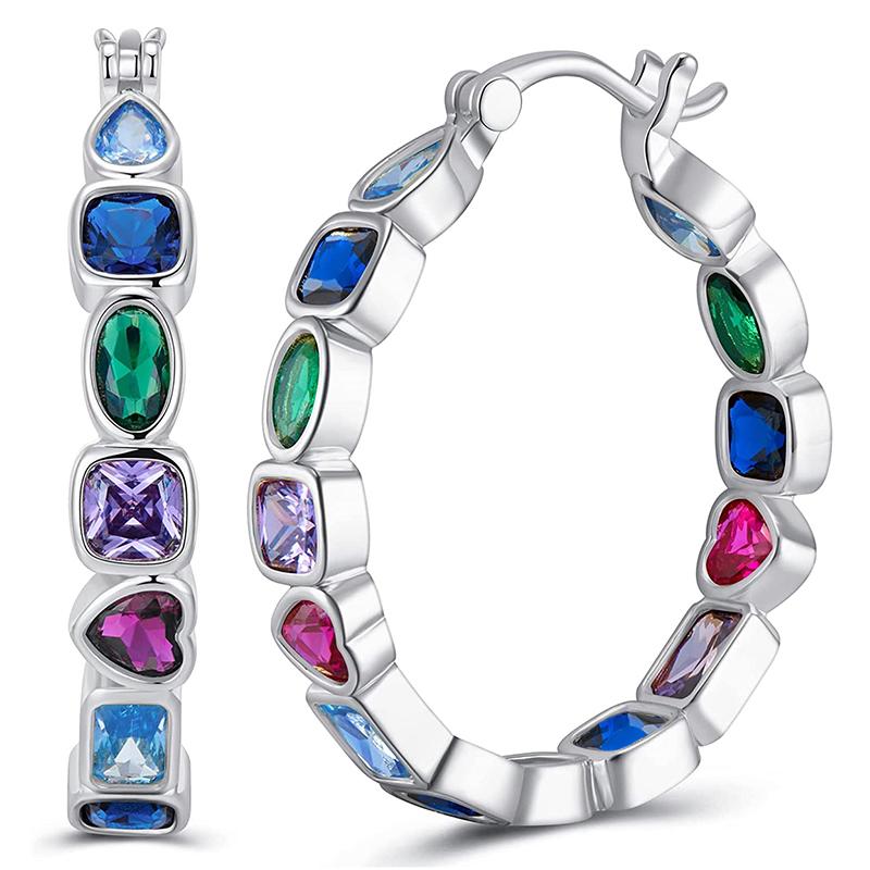 

Huitan Luxury Multiple Colors Zirconia Hoop Earrings for Women Fashion Gorgeous Copper Color Accessories Trendy Party Zircon