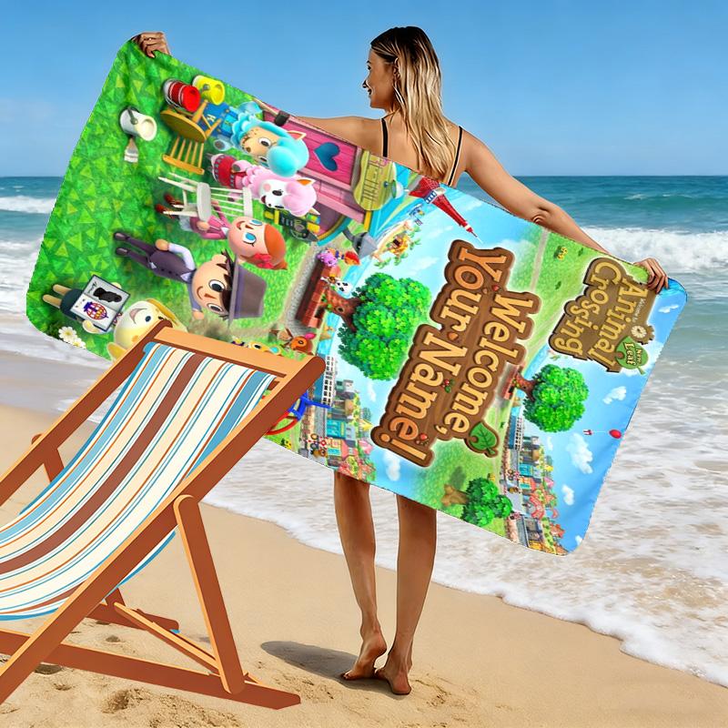 Name Custom Animal Crossing Print Beach Towel, Large Soft Quick Dry Towel for Beach Camping Swimming