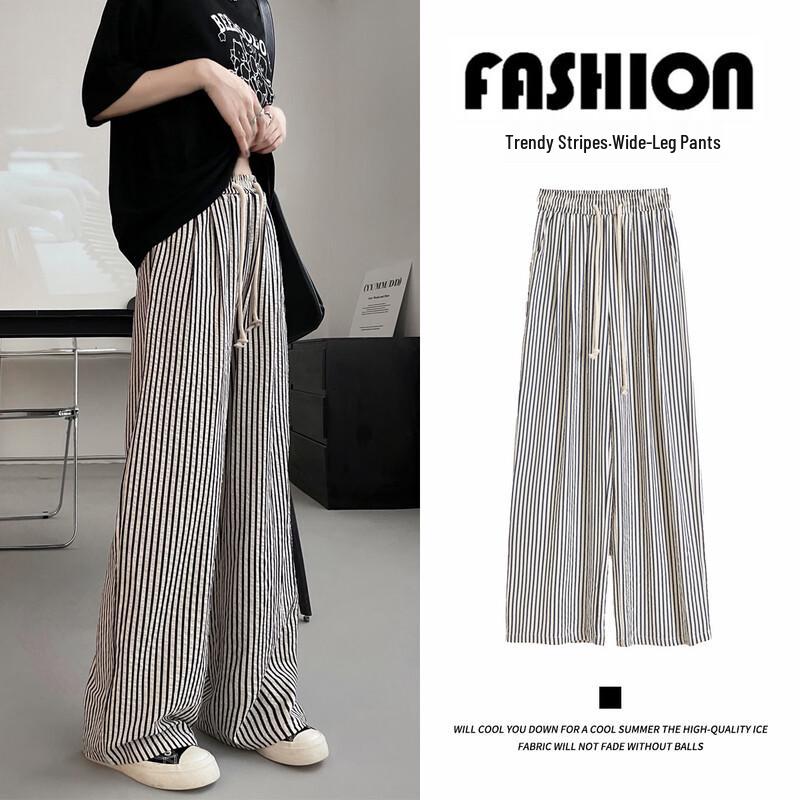 Women's High-Waist Striped Casual Wide-Leg Pants