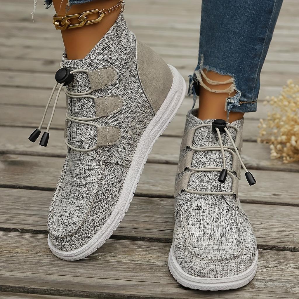 Women's Casual High-Top Sneakers - Breathable Fabric & Rubber Sole, Round Toe Comfort, Brown All-Season Versatile Shoes for Casual