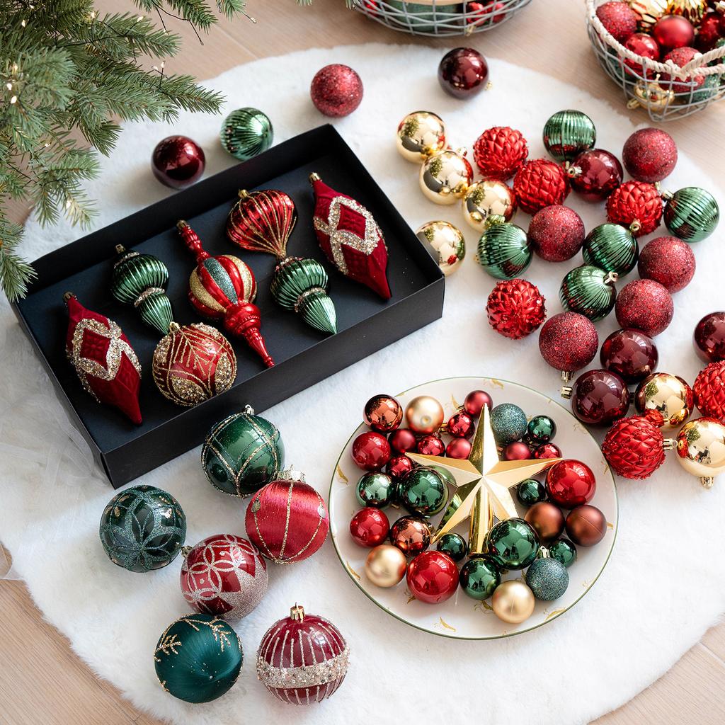 New Berry Red Lotus Leaf Green Christmas Balls for Christmas Decorations - Christmas Tree Hangers for Arrangement