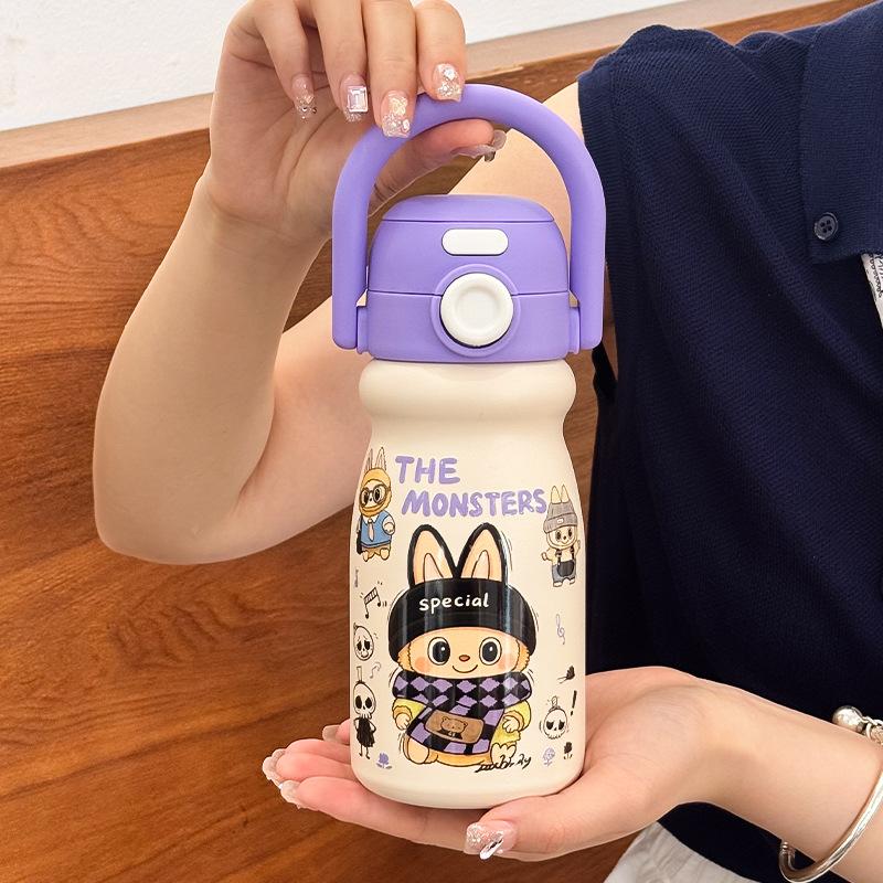 Carrying Pot Girl High Value Cute Double Drink Thermos Cup Large Capacity Portable Portable Student Straw Cartoon Water Cup
