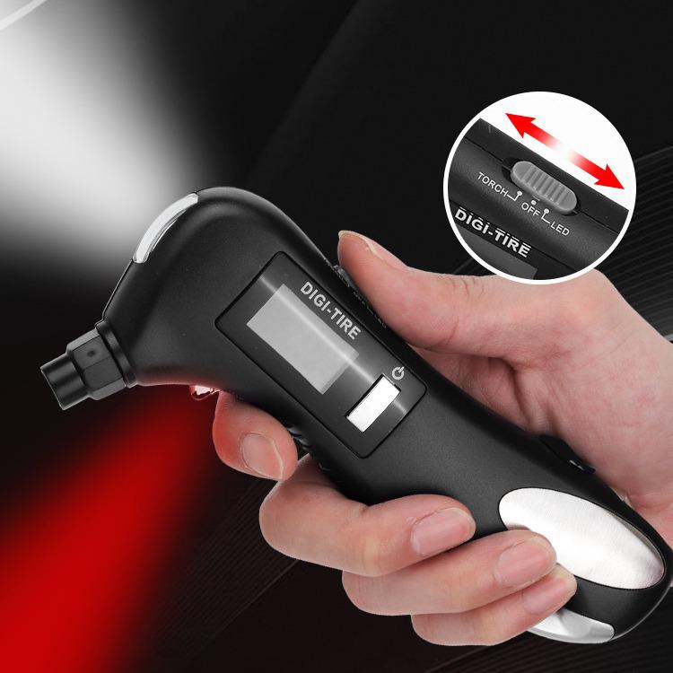 

Аварийный автомобильный инструмент: Фонарик, Стеклобой, Резак для ремня безопасности, Цифровой манометр для шин чёрный