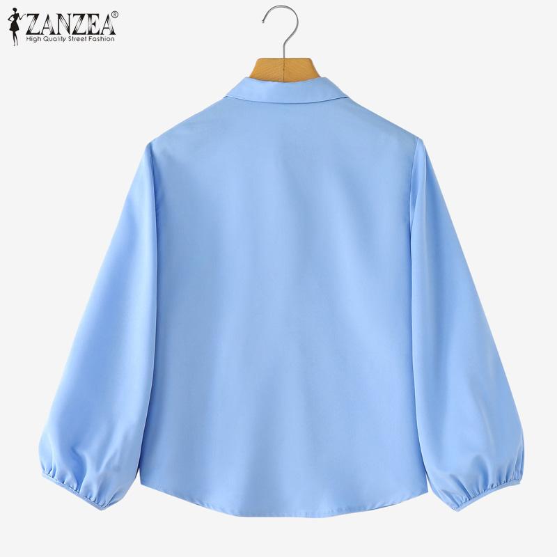 ZANZEA Women Casual Turn Down Collar Solid Color Loose 3/4 Sleeve Blouse
