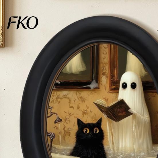 Cute Ghost Painting Halloween Wall Decor, Table Sign, Vintage Oval Framed Non-marking Art Picture, Decorative for Mantel Living Room Bedroom