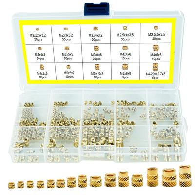 300pcs Threaded Inserts M2 M2.5 M3 M4 M5 M6 1/4-20 Insert Nuts Brass Threaded Bushing