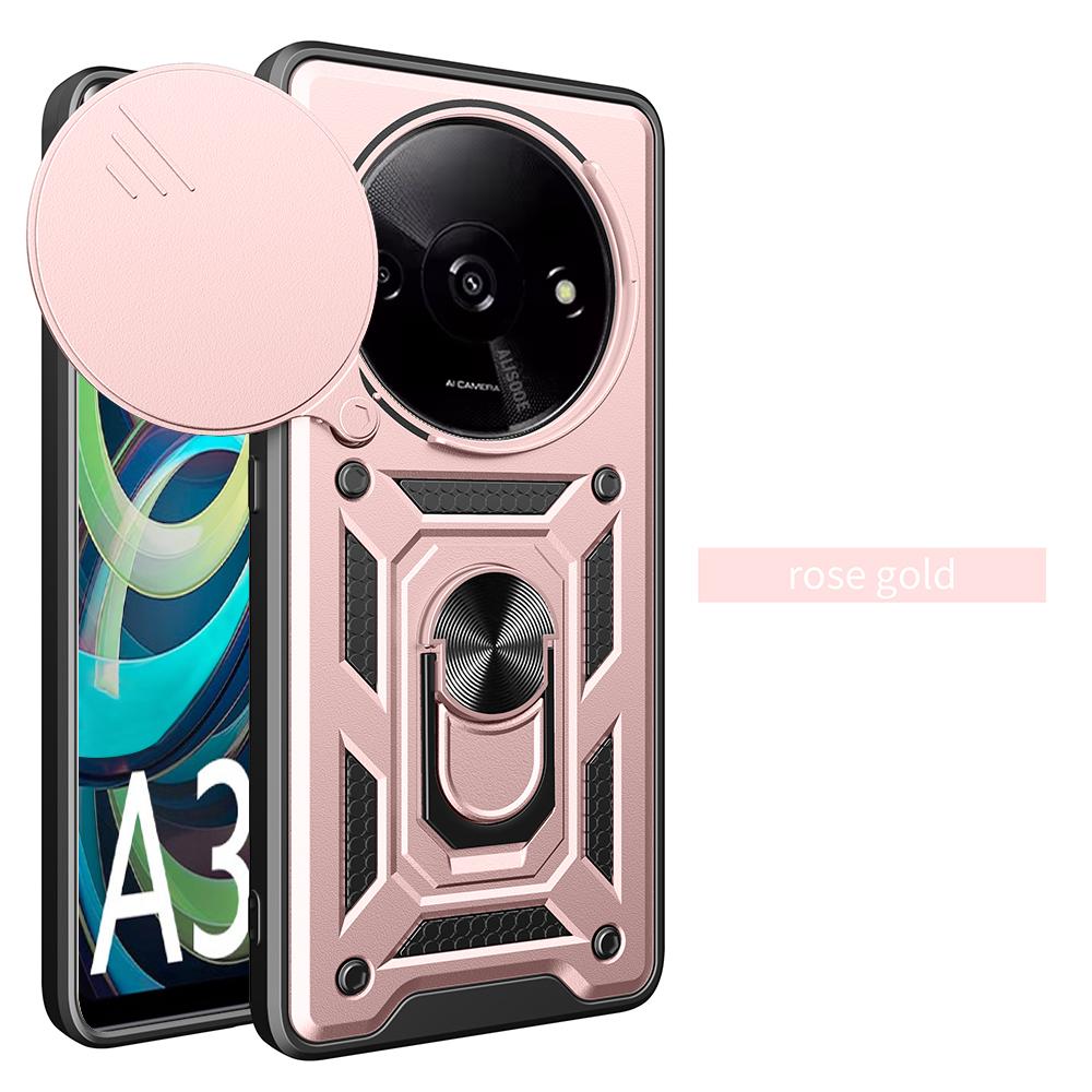 

Armor Funda для Xiaomi 14 Ultra Redmi A3 A3X 14C 4G Чехол-слайдер для камеры с кольцом-подставкой Защитная крышка для Xiaomi Redmi 14C A3 Capa for Xiaomi 14 Ultra розового золота