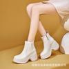 Autumn and winter new round head thick-soled leather Martin boots for women, thick heel waterproof table V-mouth side zipper, super high heel short b