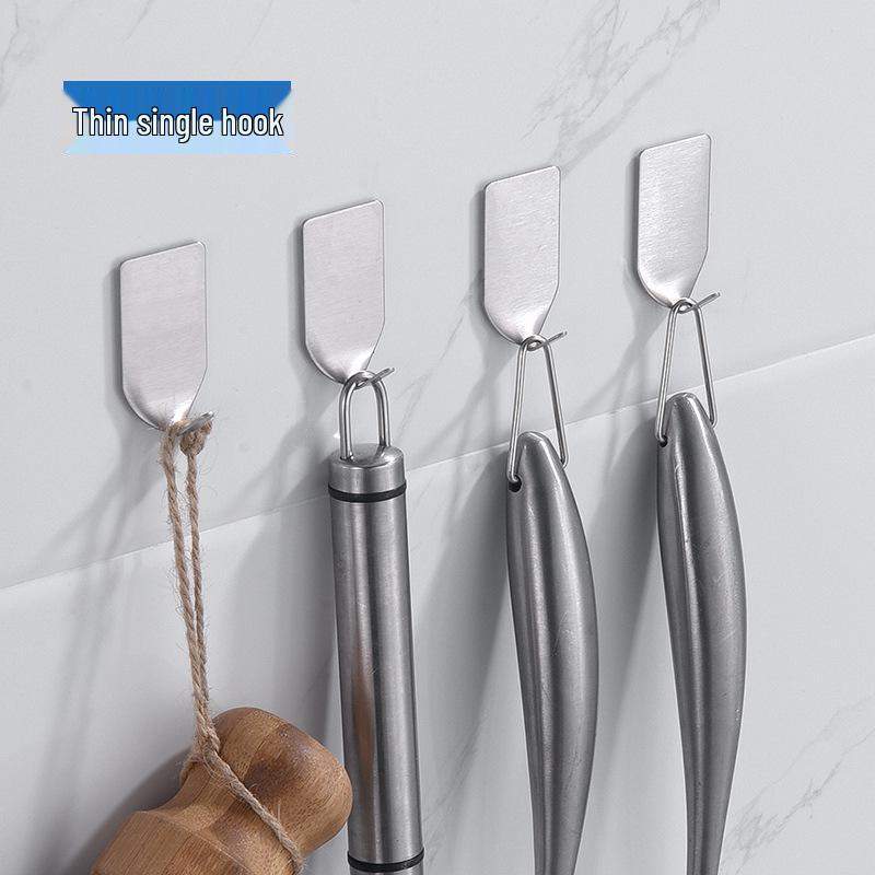 304 Stainless Steel No-Trace Adhesive Hook for Coats and Hats - No-Drill, Single Hook for Bathroom Use