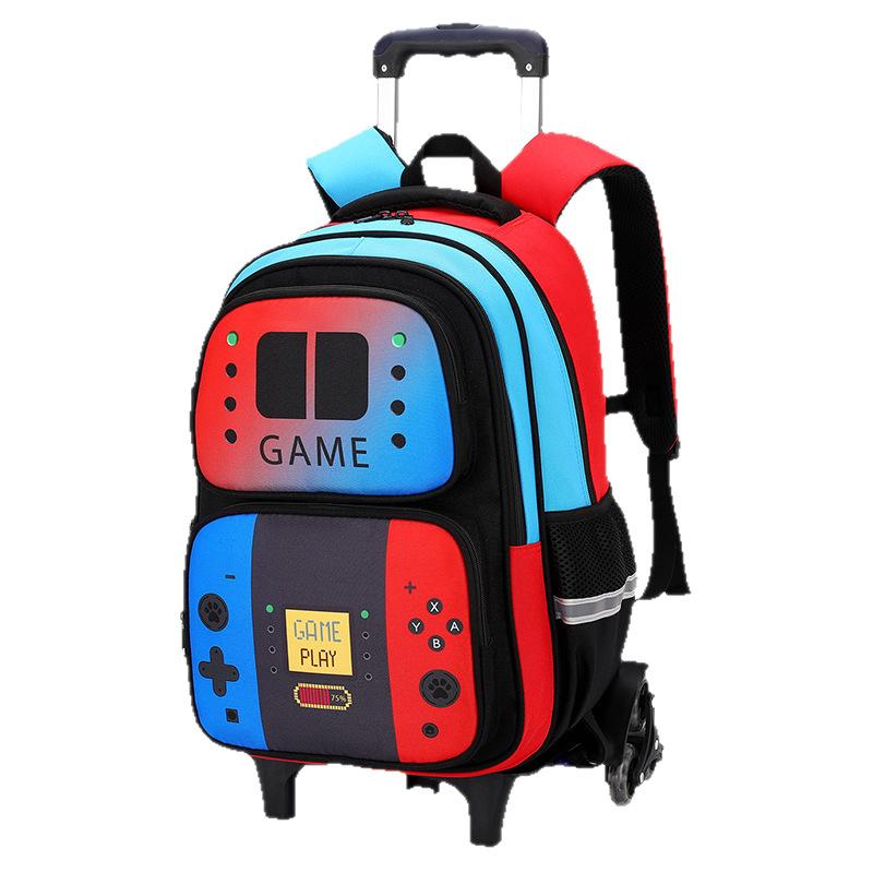 2025 Upgraded Kids Rolling Backpack with Game Console School Bag for Students Lightweight Blue