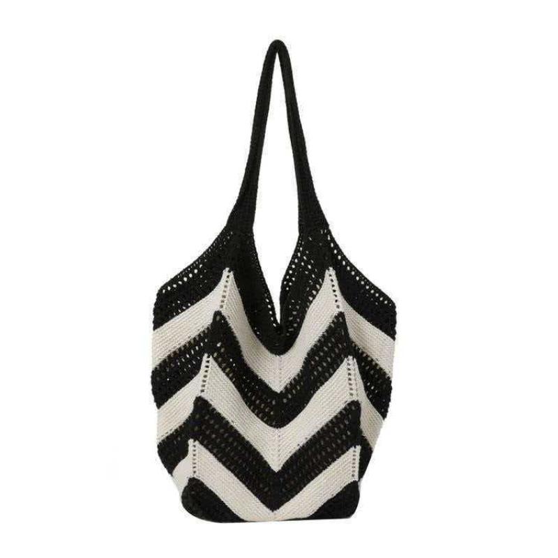 Woven mesh pocket women's large-capacity new hollow knitted relaxation seaside vacation tote shoulder backpack