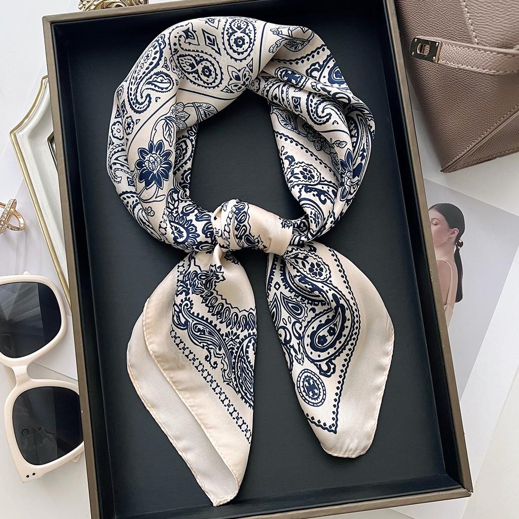 New Silk Square Scarf Women Retro Paisley Cashew Print Neckerchief Female Foulard Head Hijab Hairband Soft Neck Bag Ribbon Satin