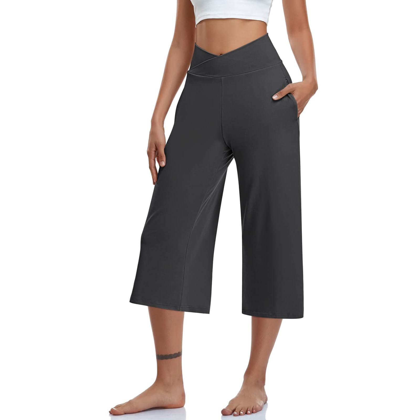 

2025 Women s Wide Leg Yoga Pants Crossed High Waist Crossover Pants, Loose, Solid Pocket Sweatpants 3XL темно-сірий
