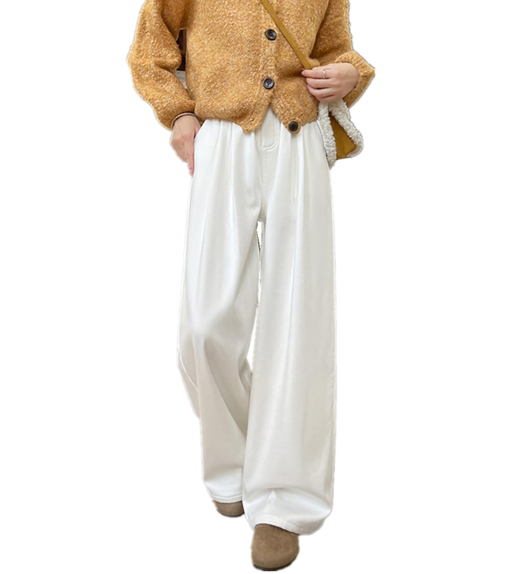 

Джинсы Yuanli, длинные, широкие, теплые и повседневные, с свободной резинкой, идеально подходят для зимы и домашней одежды, женские брюки на флисовой подкладке, Брюки, белый