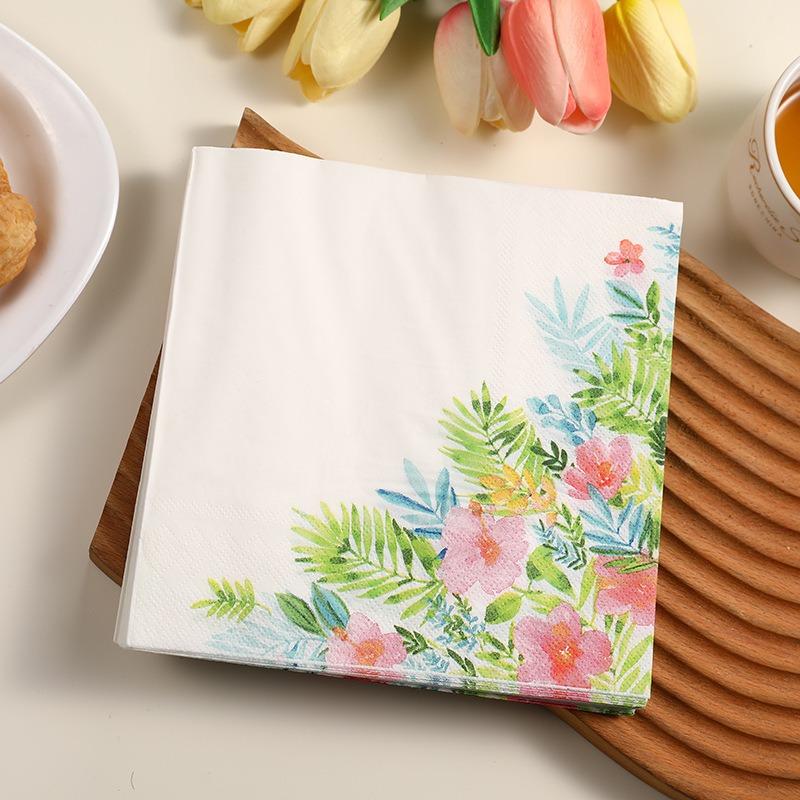 20pcs/pack Flower Paper Napkins Cocktail Wedding Birthday Party Decoration 2-Ply Square Dinner Napkin