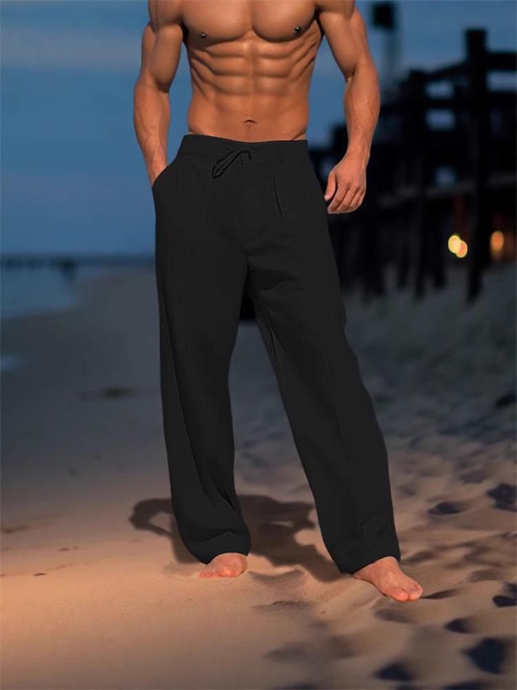 2025 Men's Linen Summer Beach Pants: Solid Color, Comfortable, Breathable, Casual