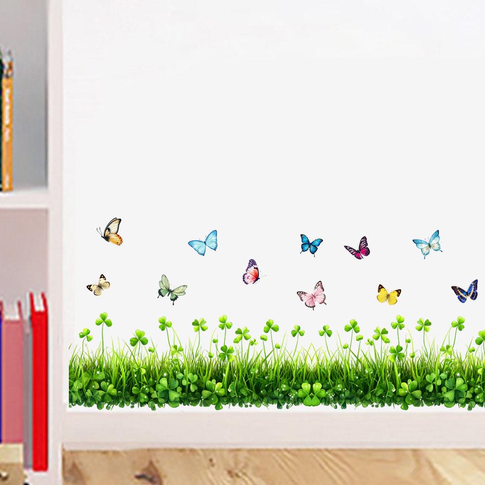 Clover Butterfly Self Adhesive Wall Sticker for Living Room Bedroom Home Decor Skirting Board Decal