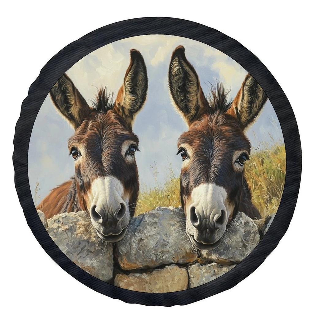 1pc Tire Cover Featuring Two Donkeys Over a Wall, Stylish And Universal, Providing Protection for Wheels, Compatible with Most Vehicles