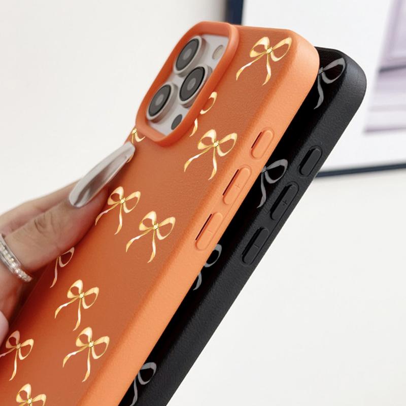 Bowknot Pattern TPU Leather Texture Phone Case For iPhone 16 Pro Max 15 Pro 14 13 12 11 Solid Color Matte Shockproof Slim Soft Bumper Cover