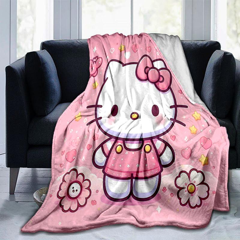 1pc Hello Kitty's Sweet Adventure Throw Blanket, Cartoon Character Decorative Blanket for Room, Soft Bedding Cover, Perfect Gift for Birthday or Holid