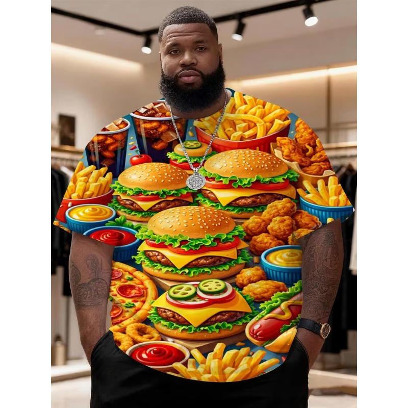 Herren 3D Muster T-Shirt - 3D Stickerei Design Rundhals Kurzarm Locker Große Größe Sommer Herrenbekleidung