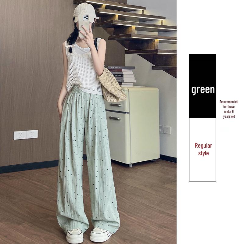 Women s Summer High Waist Polka Dot Wide-Leg Ice Silk Pants Large