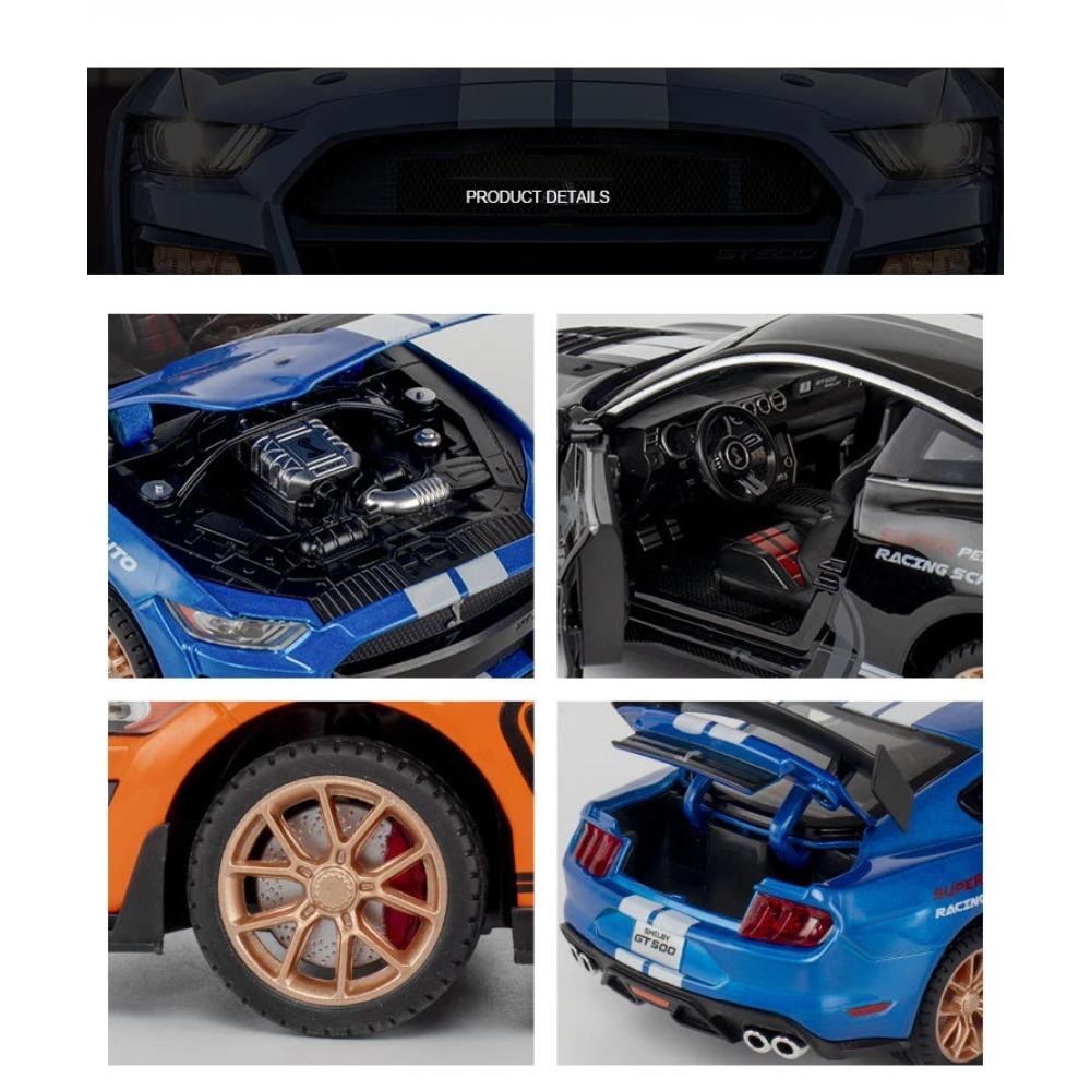1/24 Ford Mustang Shelby GT500 Alloy Muscle Car Model Sound and Light Pull Back Children's Toy Collectibles Birthday Gift