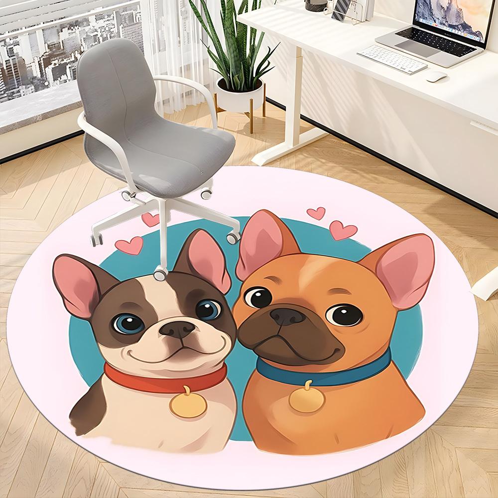 1pc French Bulldogs Office Round Rug, Non-slip, Soft and Durable Office Rug for Interior Decoration, Perfect for Office, Beautiful Decoration Yy260323