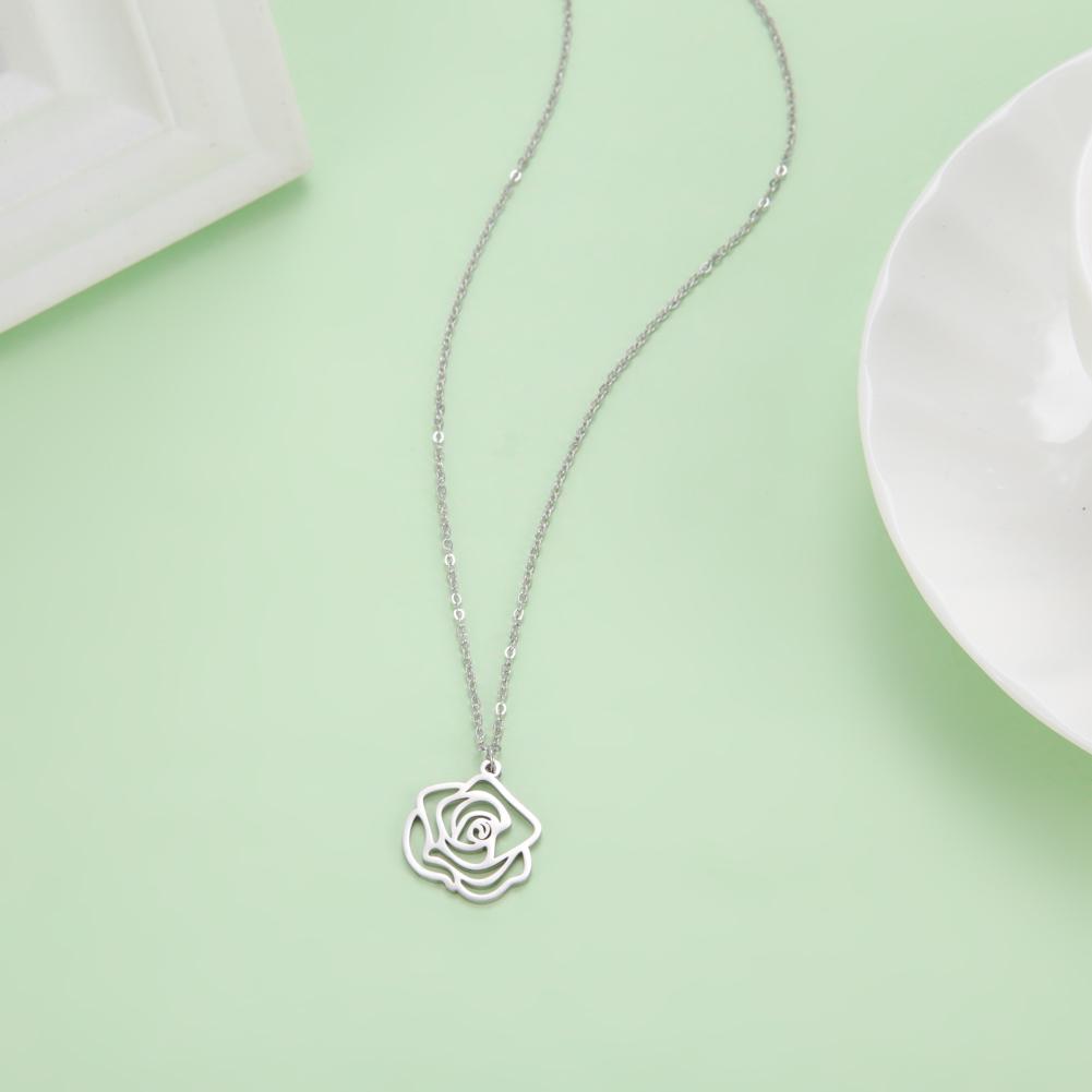 Cazador Rose Flower Pendant Necklaces Stainless Steel Jewelry Choker Necklaces Wedding Mother's Day Gift for Women Lover New