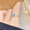 Pangdonglai Moissanite Diamond Open Square Ring for Women, S925 Sterling Silver, Adjustable and Versatile Tail Ring