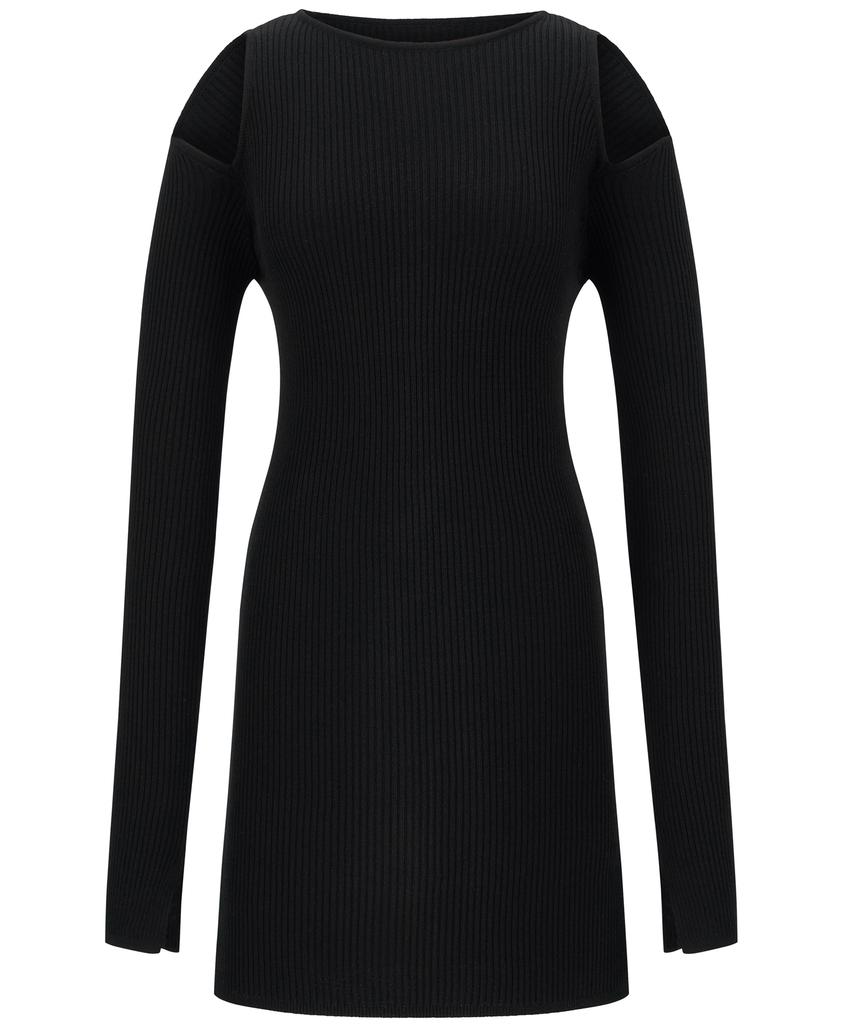 Tobaseu Slim Fit Shoulder Cutout Knit Dress (Black)
