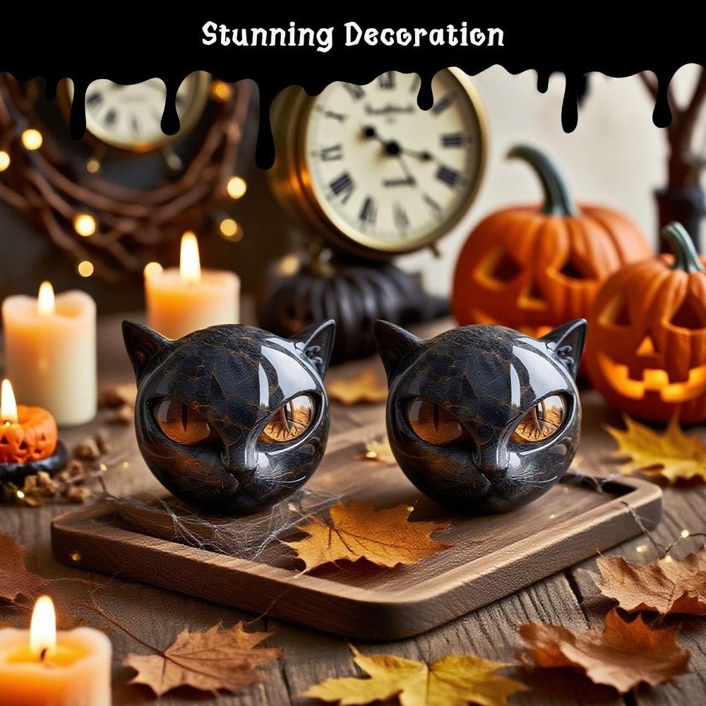 Crystal Healing Black Cat Stone Sculpture Resin Elegant Black Cat Figurine Collectors Item