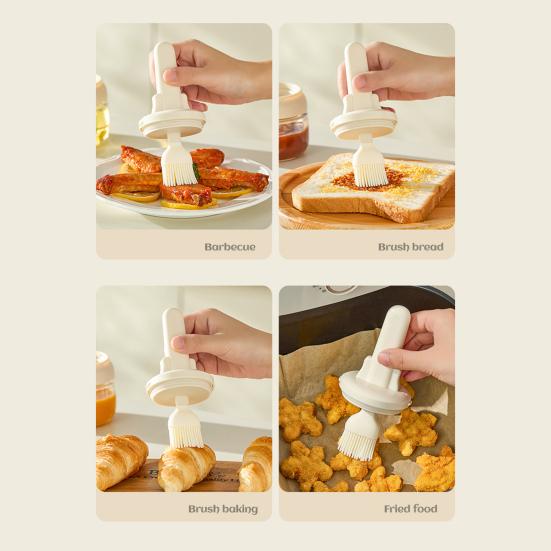 Oil Bottle with Built-In Silicone Brush Leak-Proof Glass Basting Tool for Grilling