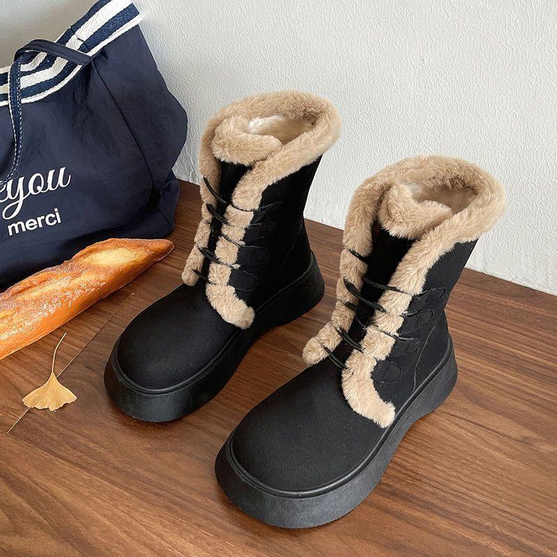 Women's Fur Mouth Soft Sole Winter Warm Fur One Snow Boots Padded Lined Ankle Boots Anti-slip Hiking Casual Sports Cotton Boots Martin Boots