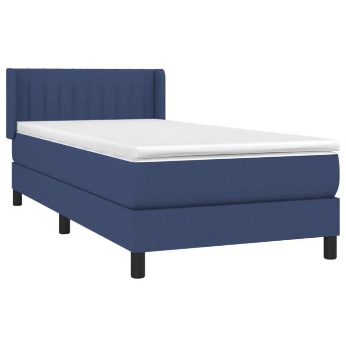 3129847 vidaXL Lit à sommier tapissier avec matelas Bleu 90x200 cm Tissu