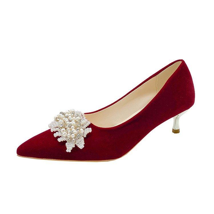 

Pointed stiletto suede applique red high heels festive wedding dress wedding shoes bridesmaid shoes wedding shoes women s shoes 40