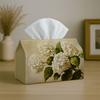 1pc Elegant Hydrangea Tissue Box Cover with White Flower Bouquet - Foldable Lightweight Suitable for Living Room, Kitchen, Bathroom Decor, Durable Cov