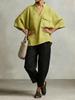 Women Loose V Neck Short Sleeve Cotton Linen Summer Shirt