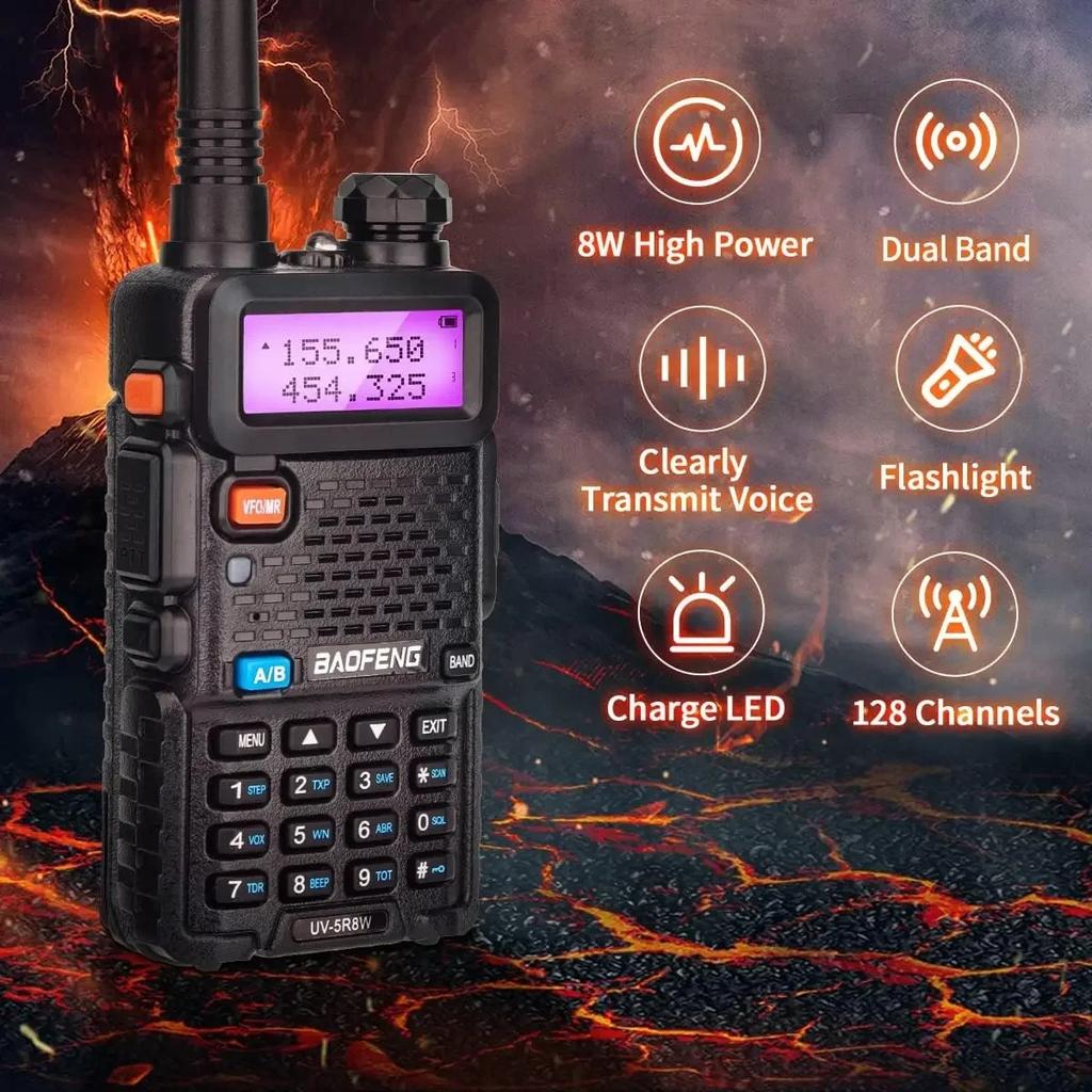 Baofeng UV-5R 8W Tri-Power Walkie Talkie | High Power Dual Band | 128CH Long Range | Portable Handheld Ham Two Way Radio