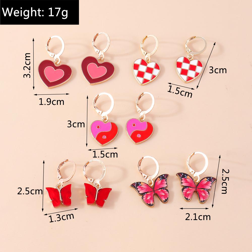 5pcs/set Butterfly Drop Earrings for Women Girls Love Heart Dangle Earrings Party Jewelry Gifts