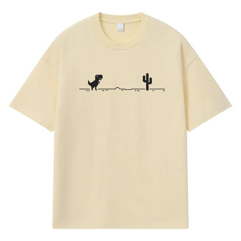 2026 Dinosaur And Cactus Printed Graphic Y2k Harajuku Streetwear 100% Cotton T Shirt Casual Oversized Summer Men T-shirt