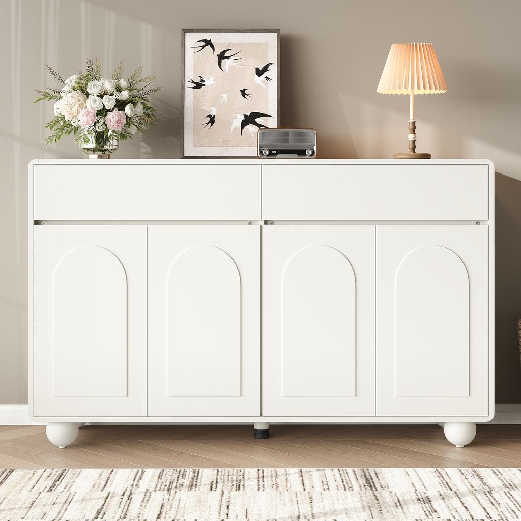 Sideboard Wohnzimmer mit geschwungenen Türen, Moderner Schrank aus Spanplatte und MDF, Runde Metallfüße